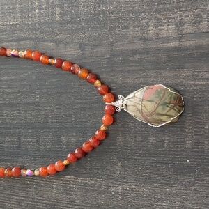 Stunning Red Jasper Teardrop Pendant Beaded Necklace